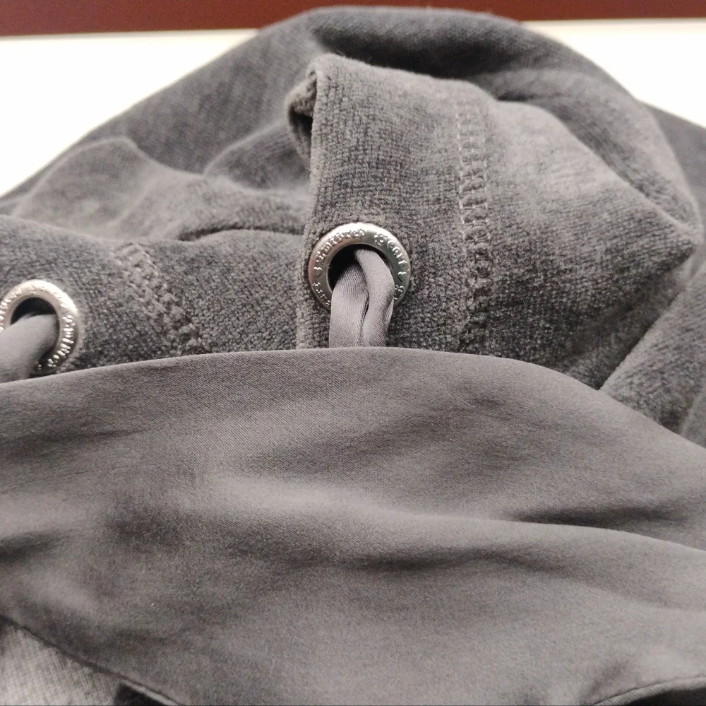VINTAGE OOAK Dark Gray Velour Hoodie w/Rhinestones & Satin Details Size Small ❤️ - Picture 8 of 9
